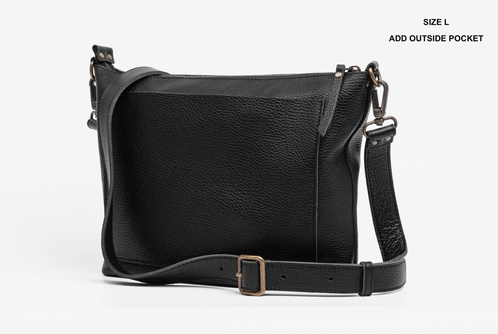 Black Leather Crossbody Bag With Outside Pocket