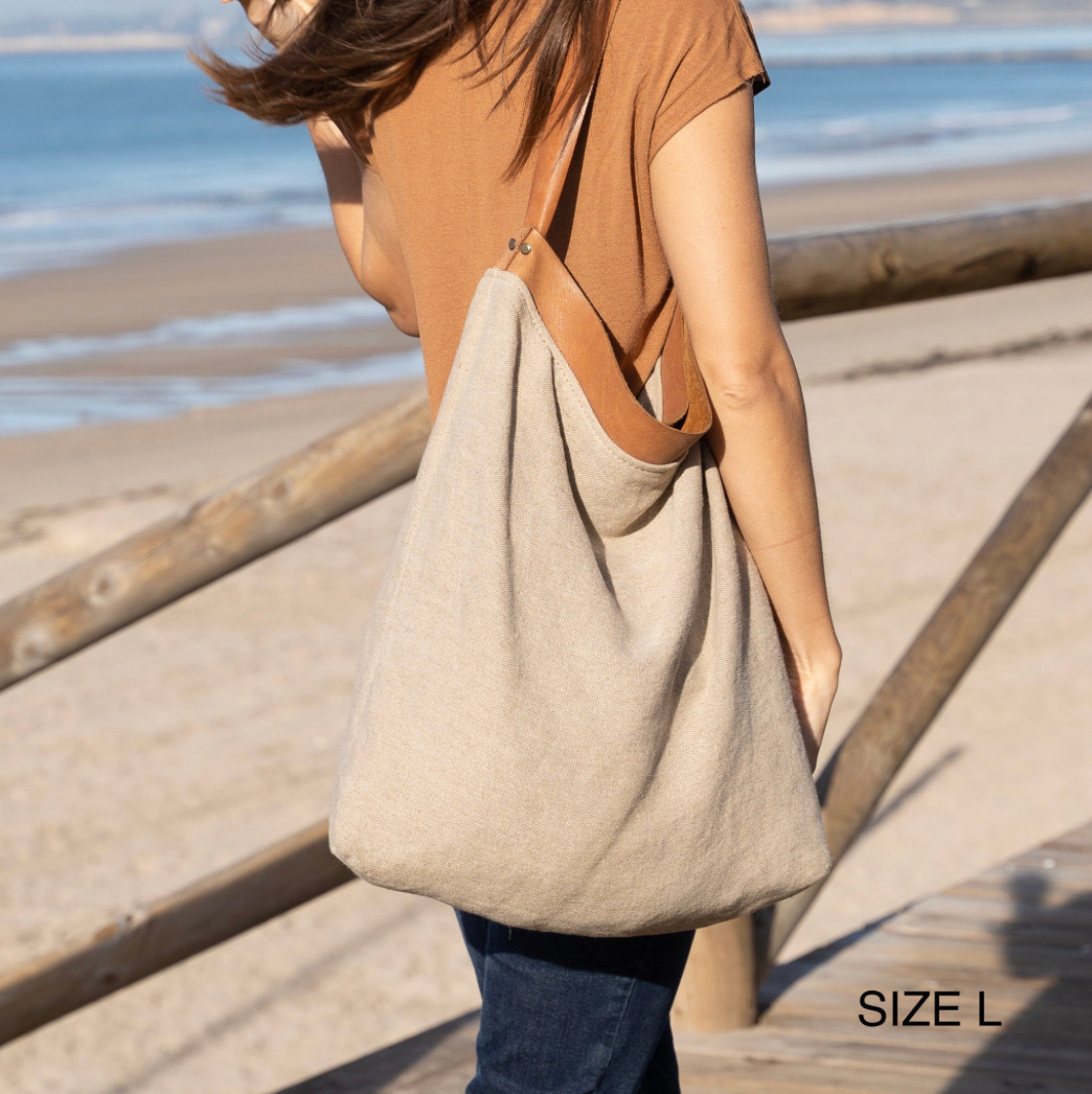 LINEN BAG - Combined with natural full grain leather