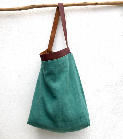 LINEN BAG - Combined with natural full grain leather