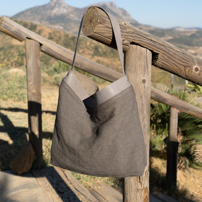 LINEN BAG - Combined with natural full grain leather